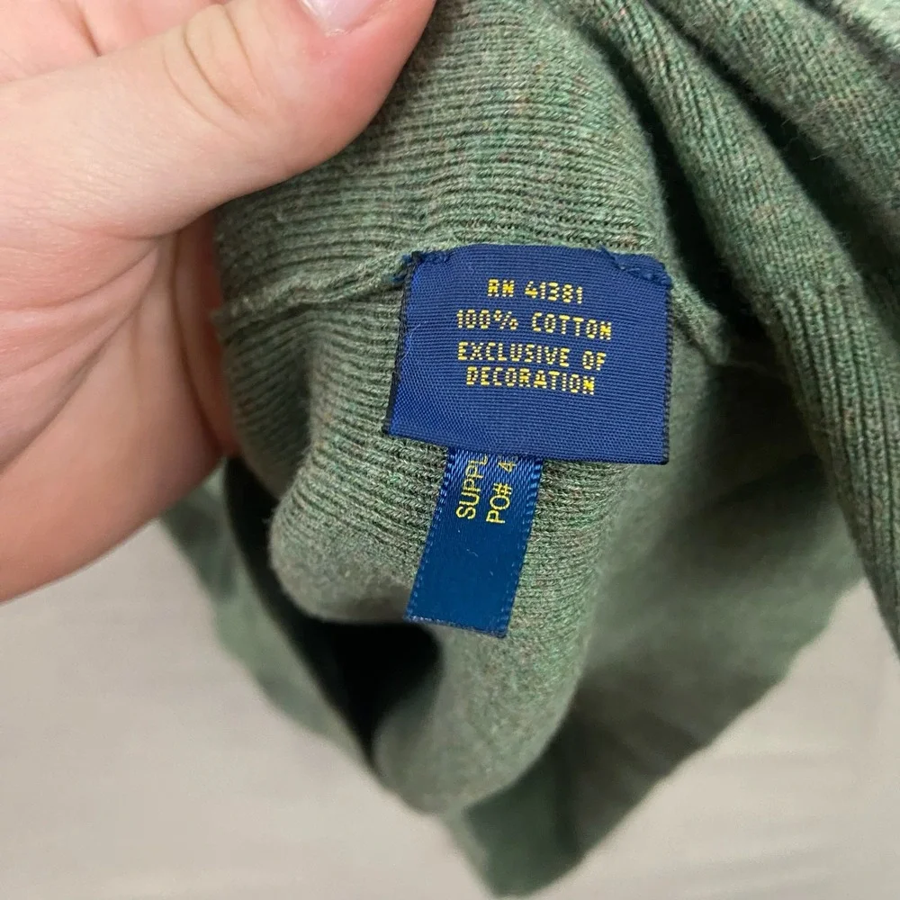 Polo Ralph Lauren‎ V-Neck Sweater Mens Medium Green Pima Cotton Pony Logo